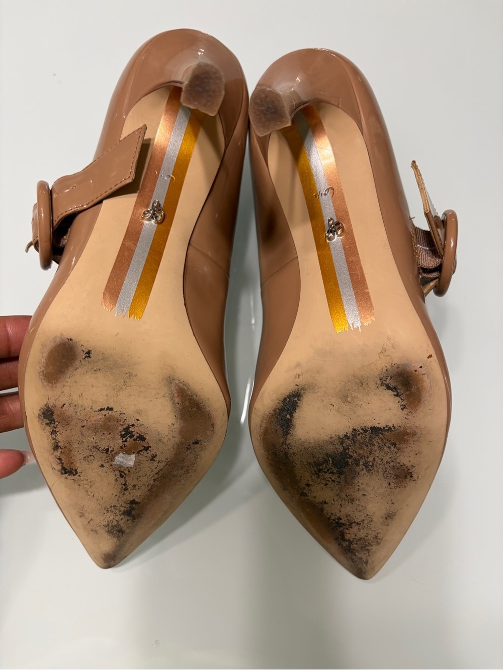 Sam Edelman Nude Patent Mary Jane Pointed Pump with Round Buckle - Picture 7 of 9